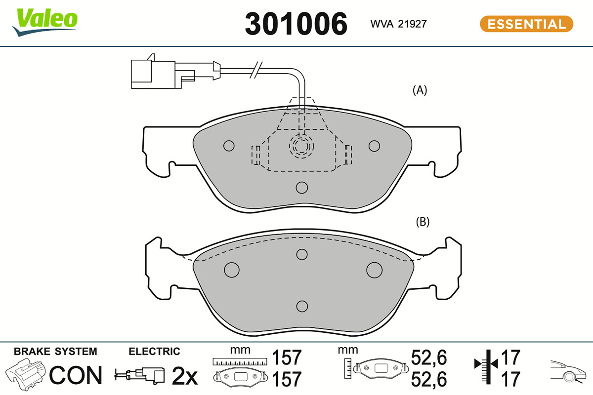 Jeu de 4 plaquettes de frein VALEO ref. 301006